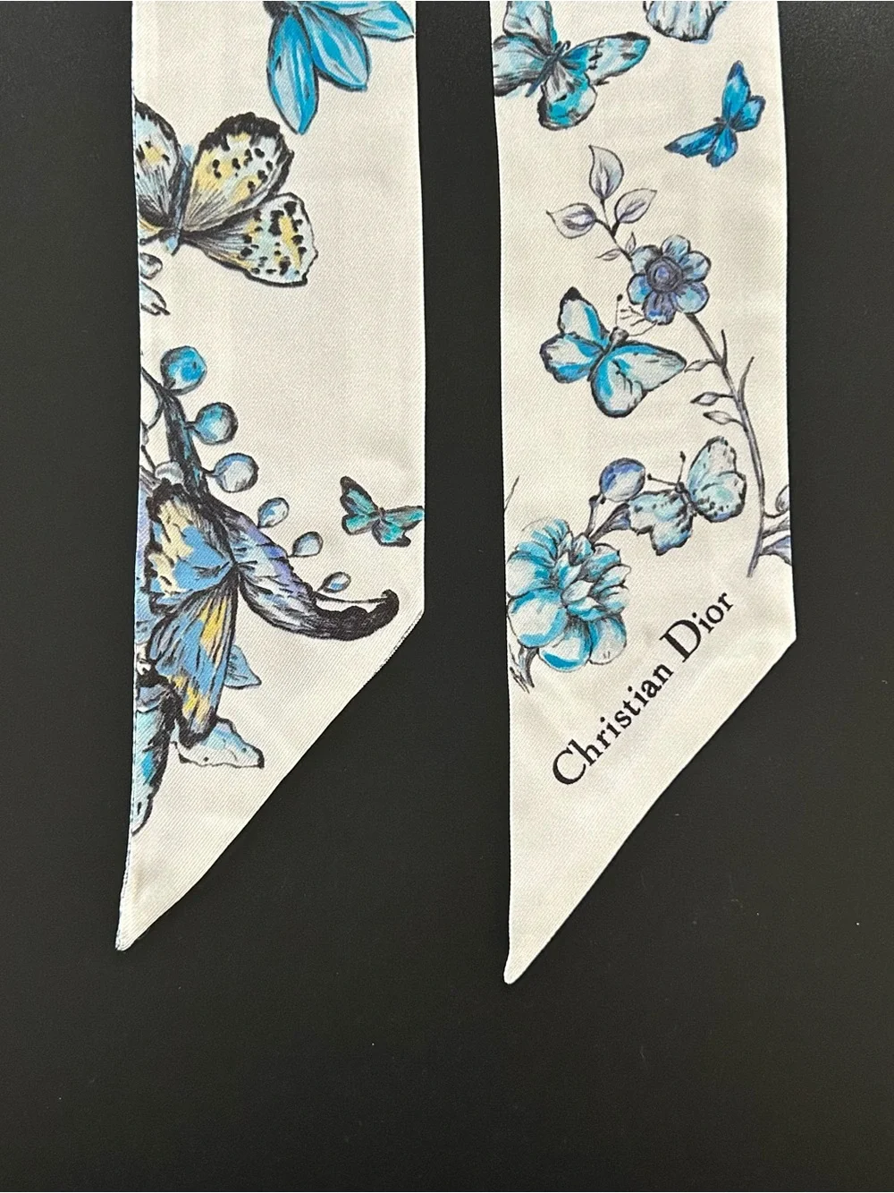 Christian Dior Blue Floral Silk Scarf